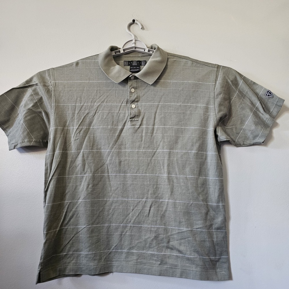 Vintage Nike Golf Men's Size XL Mini Swoosh Shield Striped Polo Shirt Green